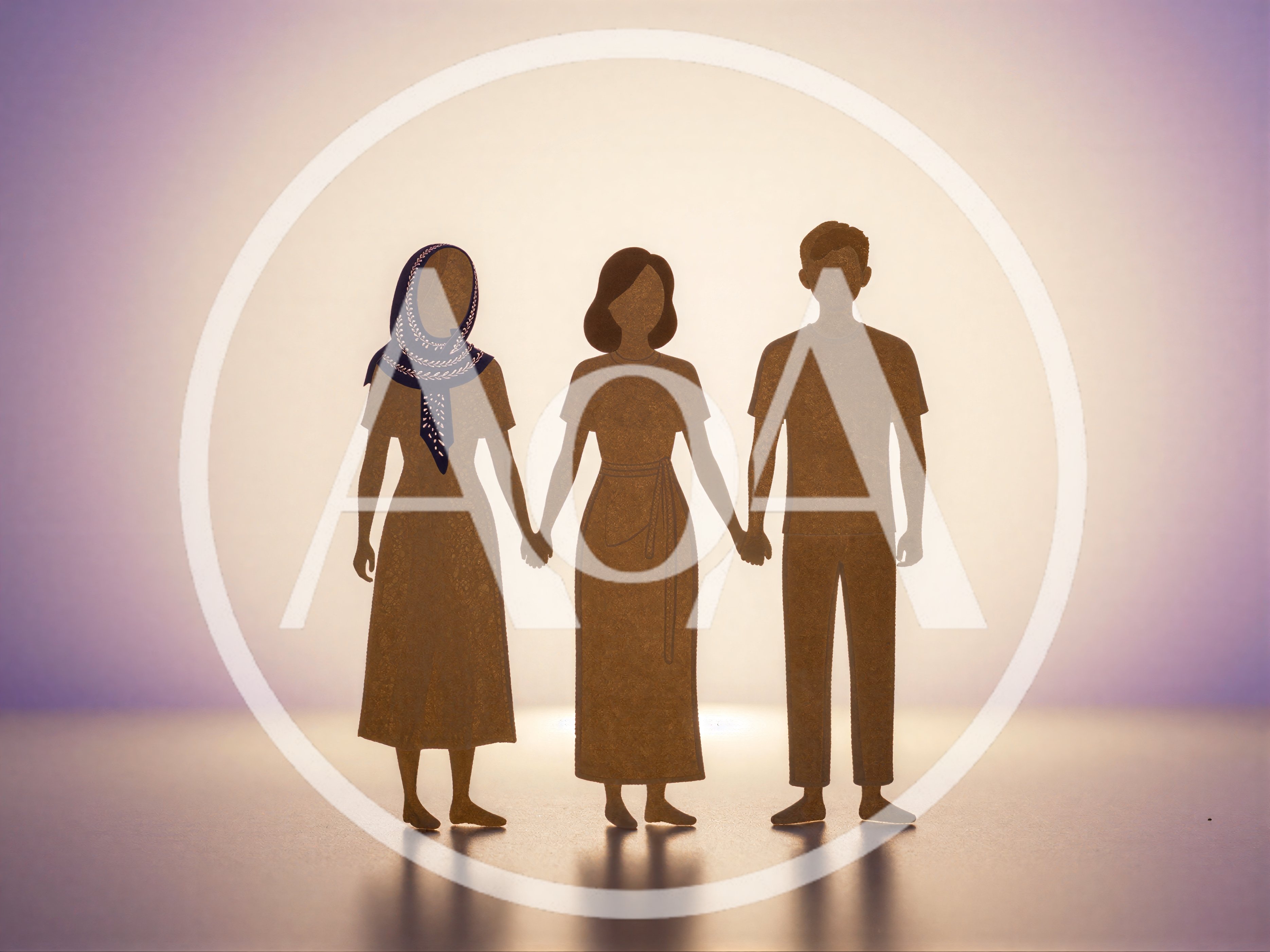Paper Cutout Silhouettes Of Three People Holding Hands