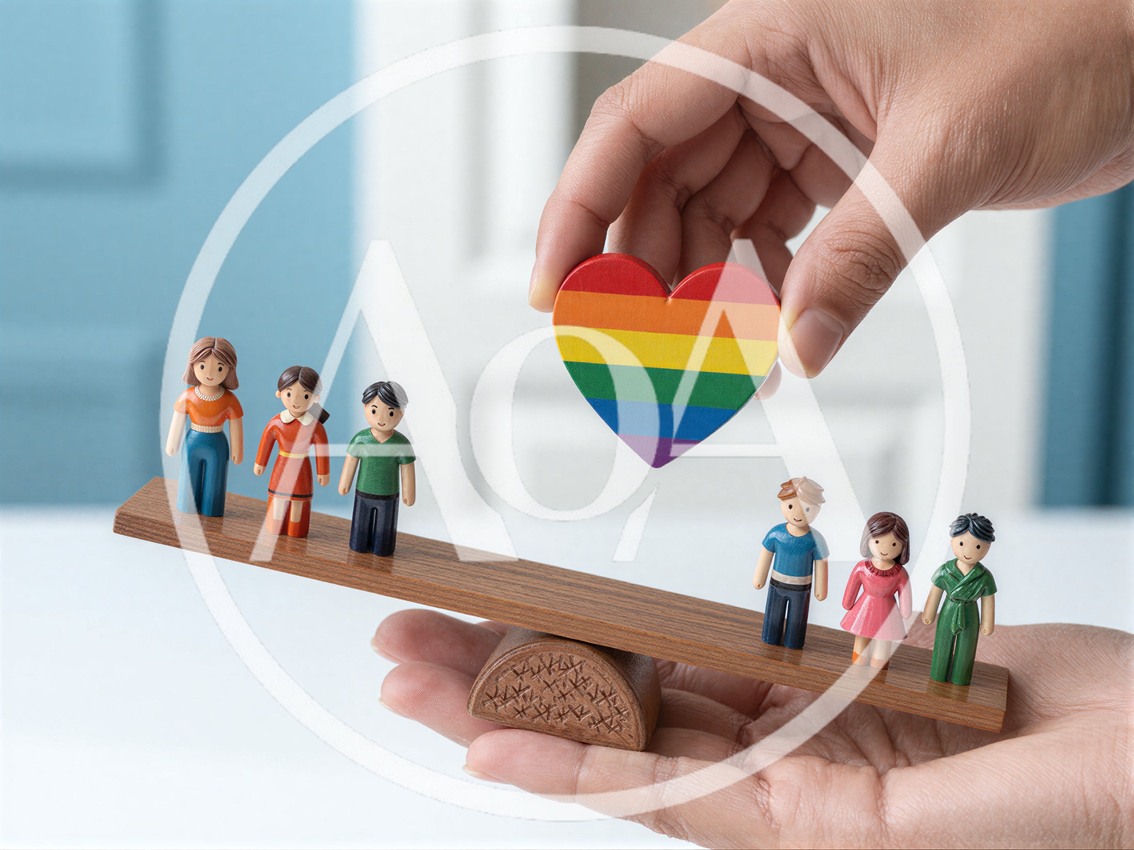 Hands Balancing Wooden Figurines With Rainbow Heart