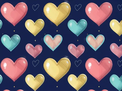 Seamless Pattern Of Colorful Hearts On Dark Blue Background