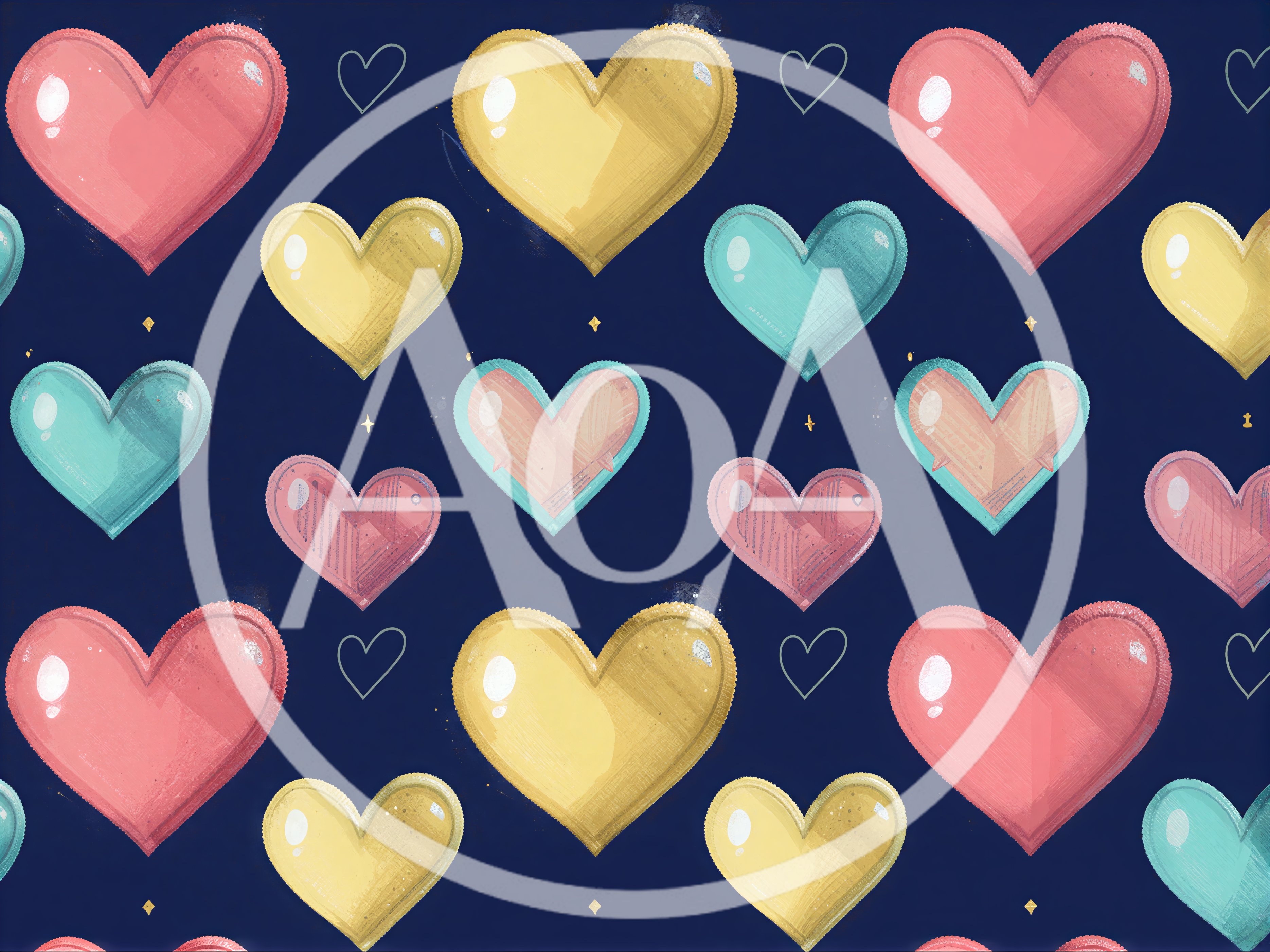 Seamless Pattern Of Colorful Hearts On Dark Blue Background
