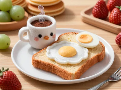 Cute Breakfast Set With Toast And Coffee Mug