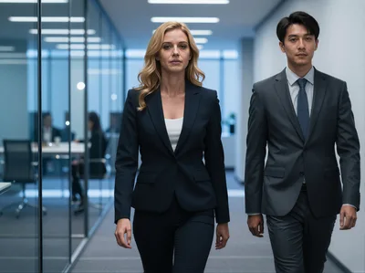 Professional Business Colleagues Walking Through Modern Office Corridor