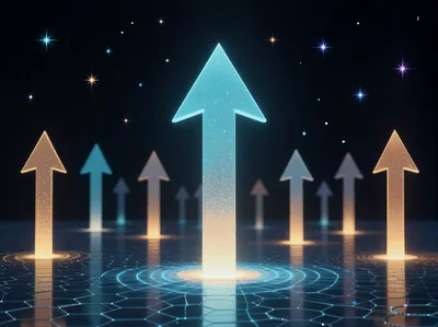 Glowing Digital Arrows Rising On A Network Grid
