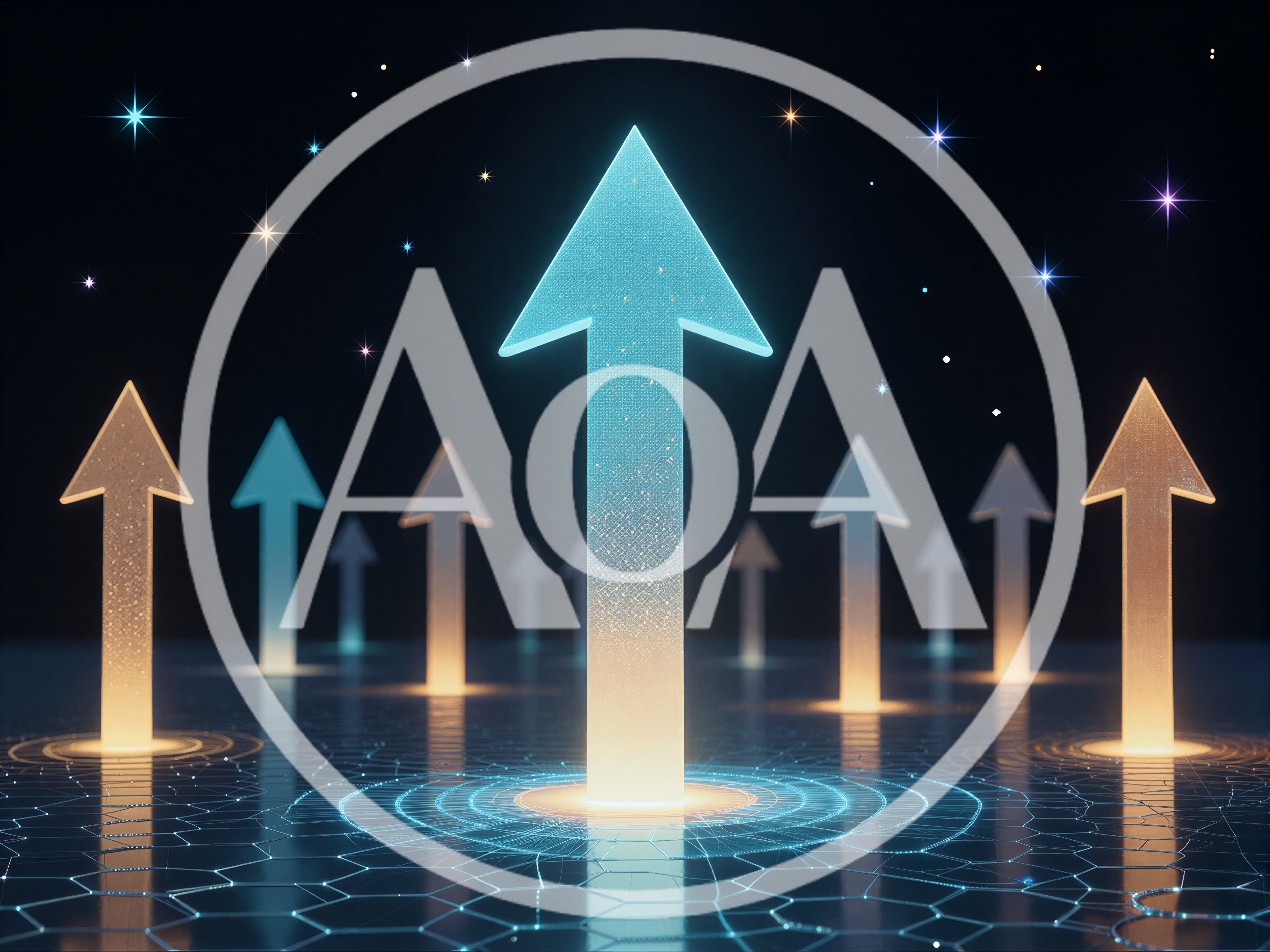 Glowing Digital Arrows Rising On A Network Grid