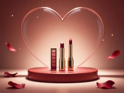 Cosmetic Products Displayed on a Red Podium