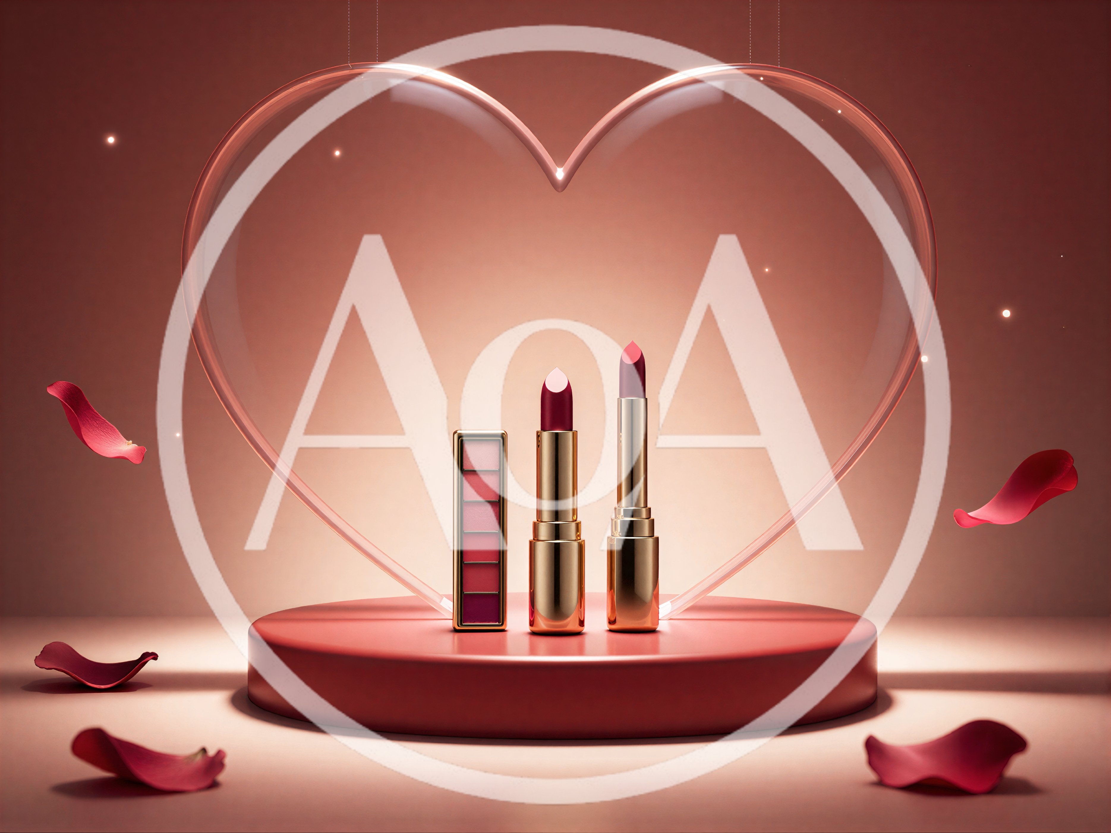 Cosmetic Products Displayed on a Red Podium