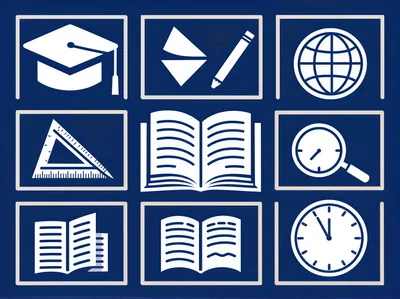 Set Of Educational Icons On Blue Background