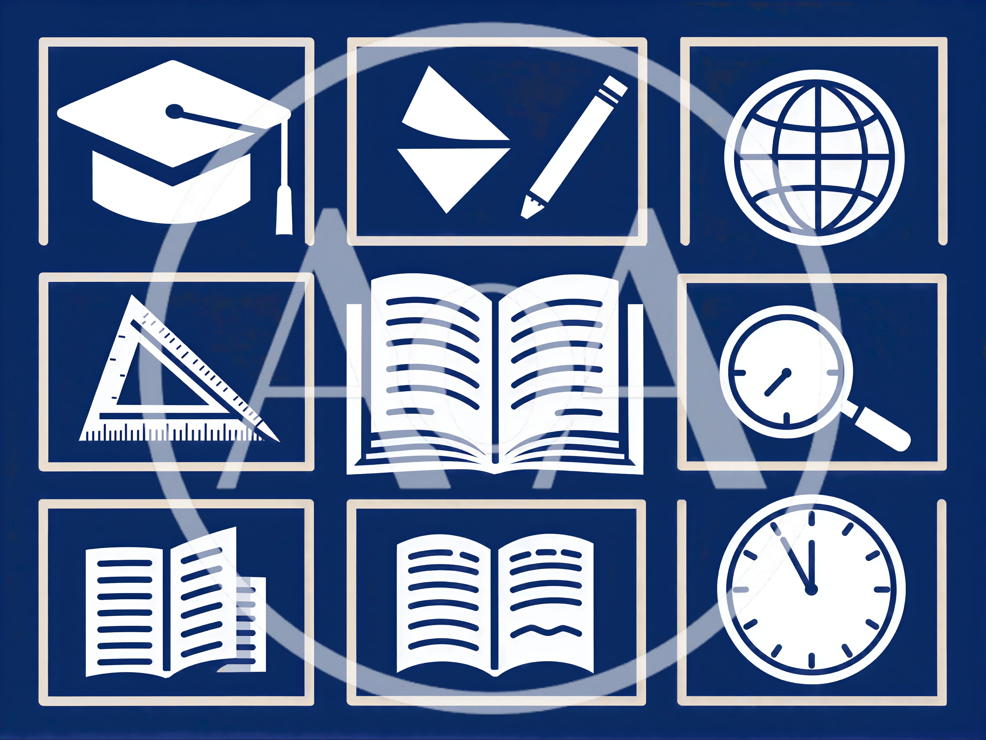 Set Of Educational Icons On Blue Background