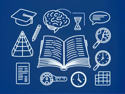 Educational Icons Set on Blue Background