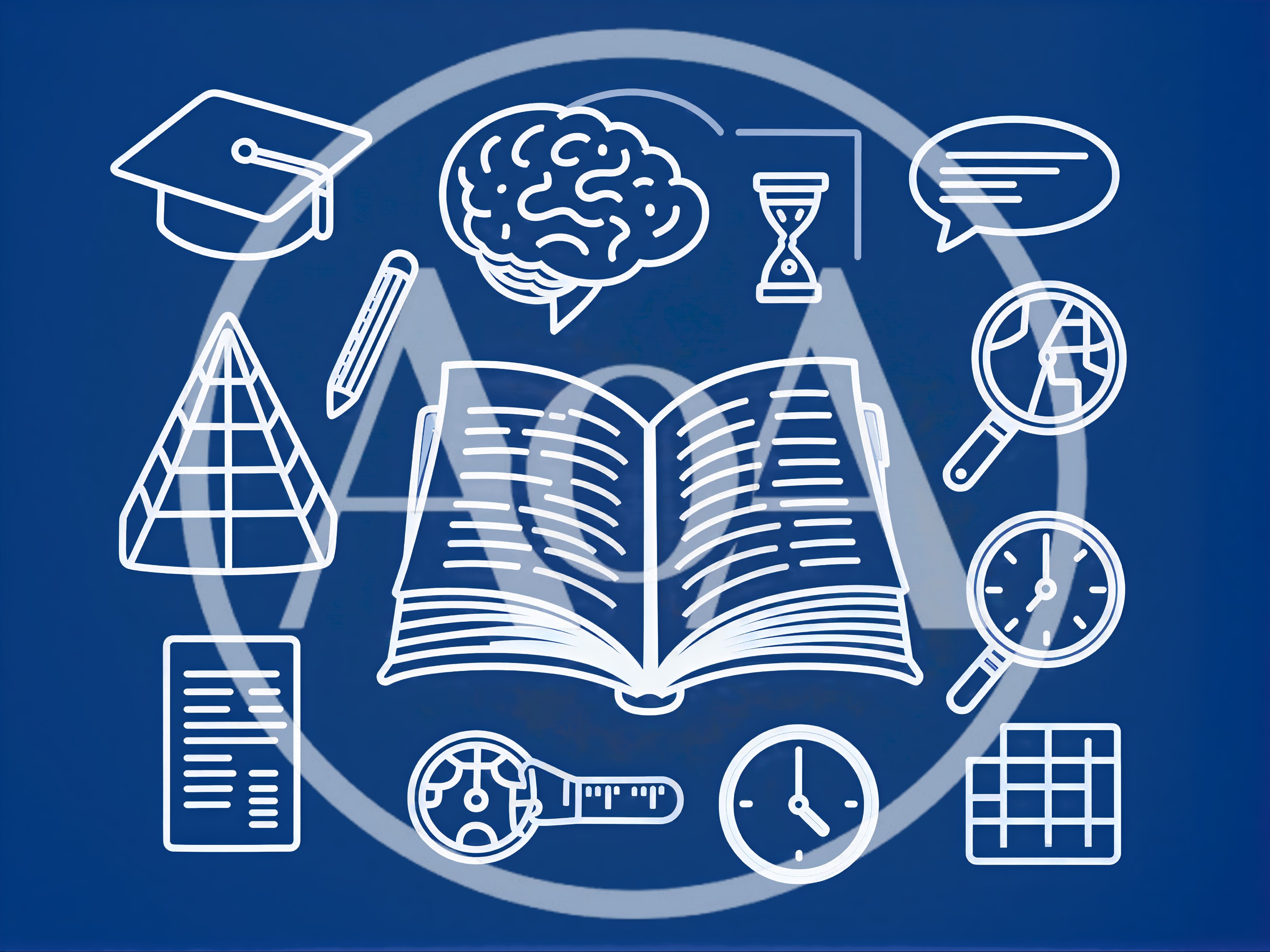 Educational Icons Set on Blue Background