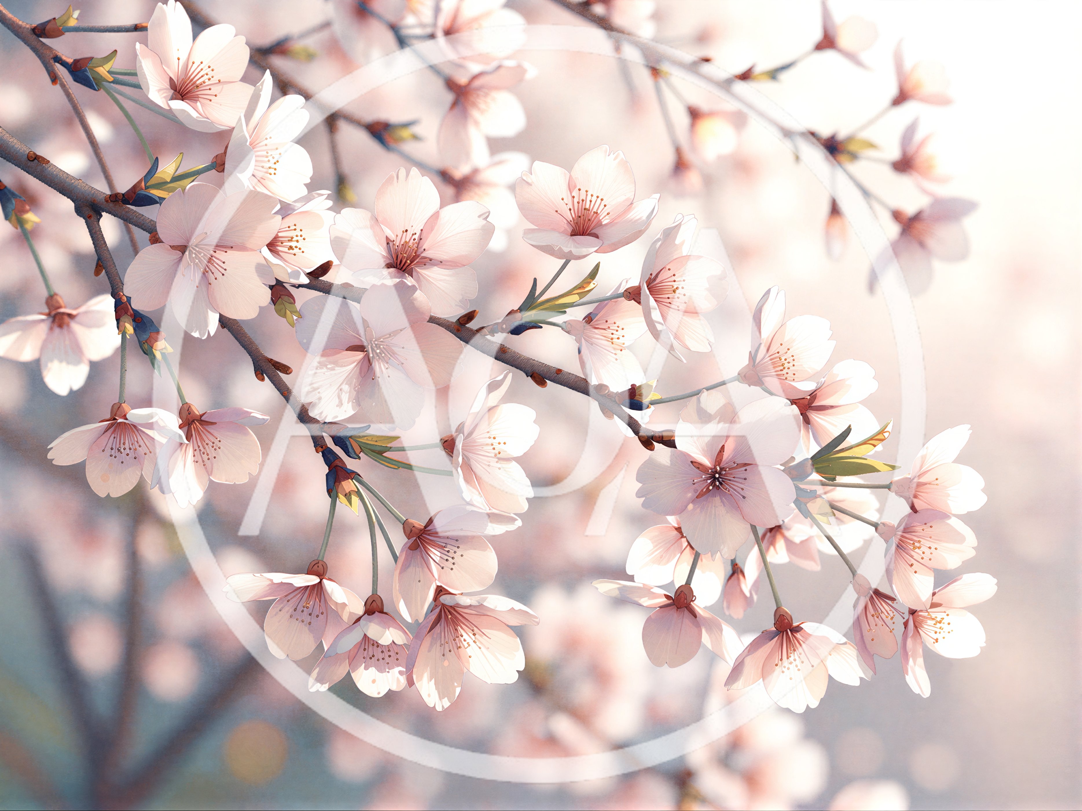 Delicate Cherry Blossom Branches In Full Bloom
