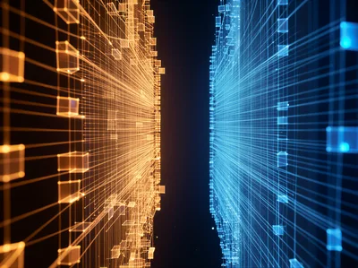 Abstract Digital Data Network With Orange And Blue Cubes
