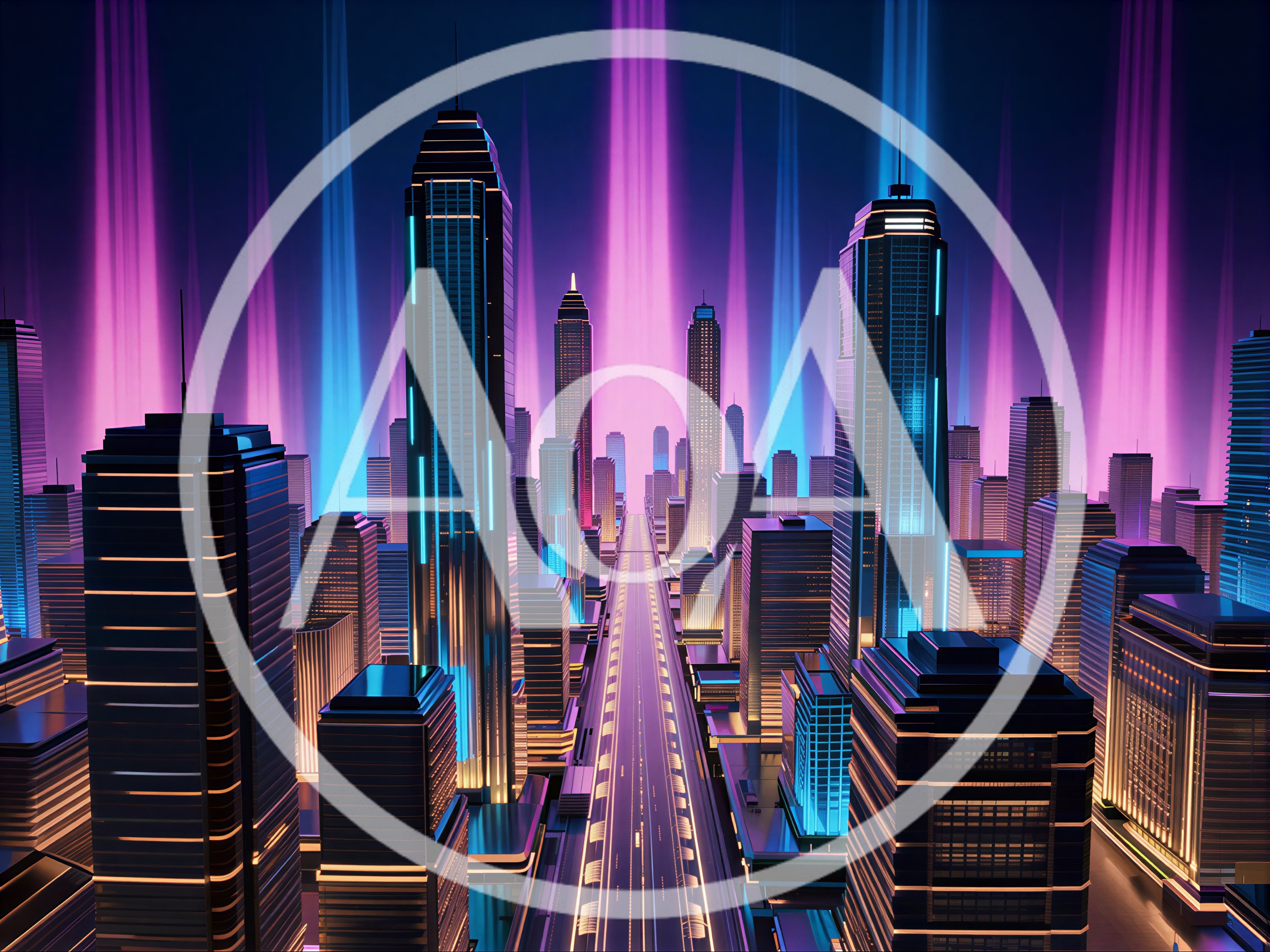 Futuristic Cityscape With Neon Lights And Skyscrapers