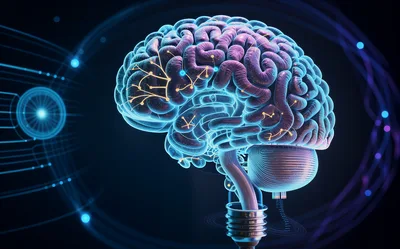 Digital Human Brain Concept With Lightbulb Base
