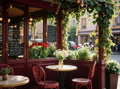 Cozy Outdoor Cafe Seating With Flowers