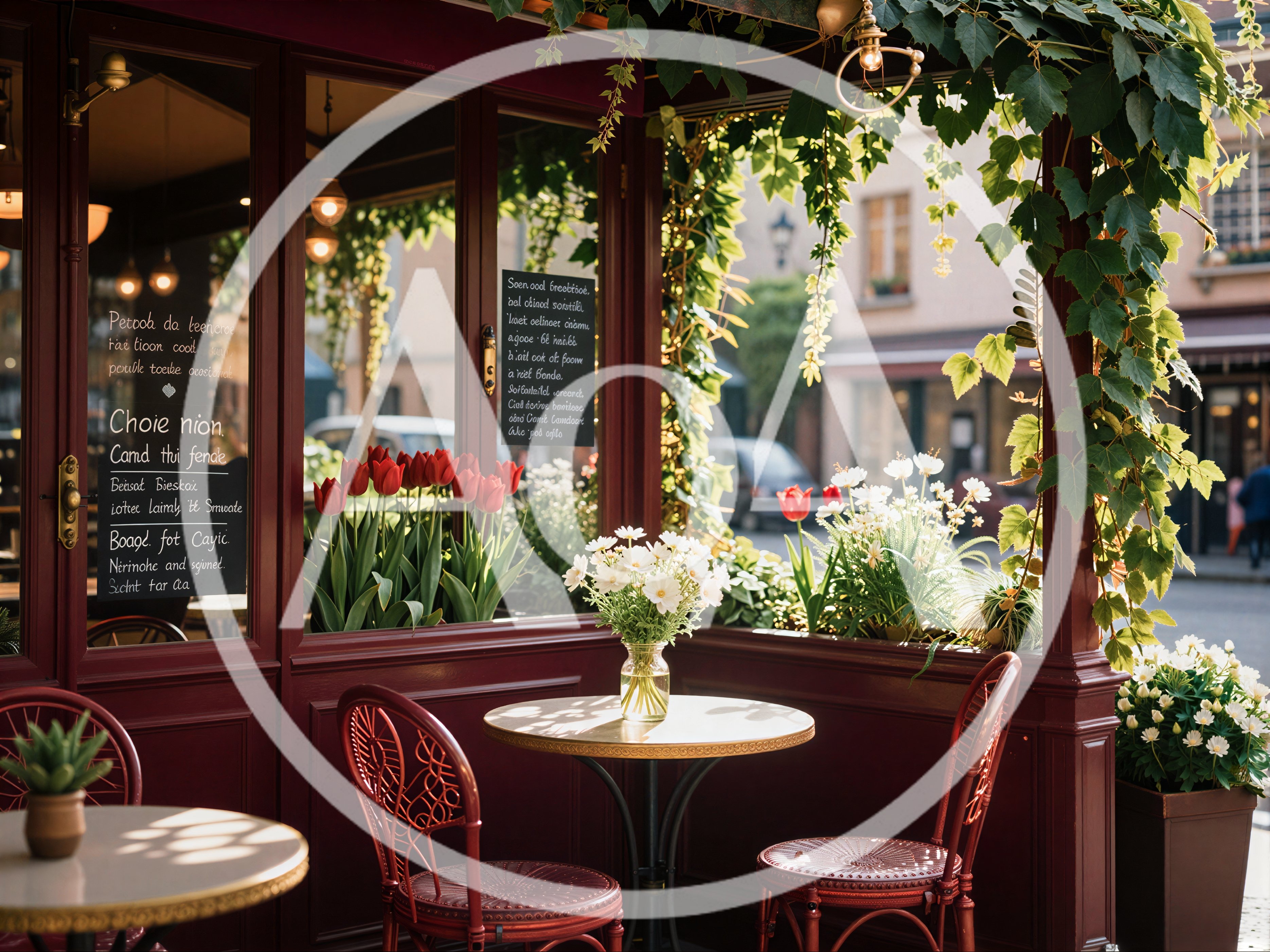 Cozy Outdoor Cafe Seating With Flowers