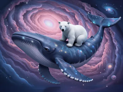 Polar Bear Riding A Cosmic Whale In Space