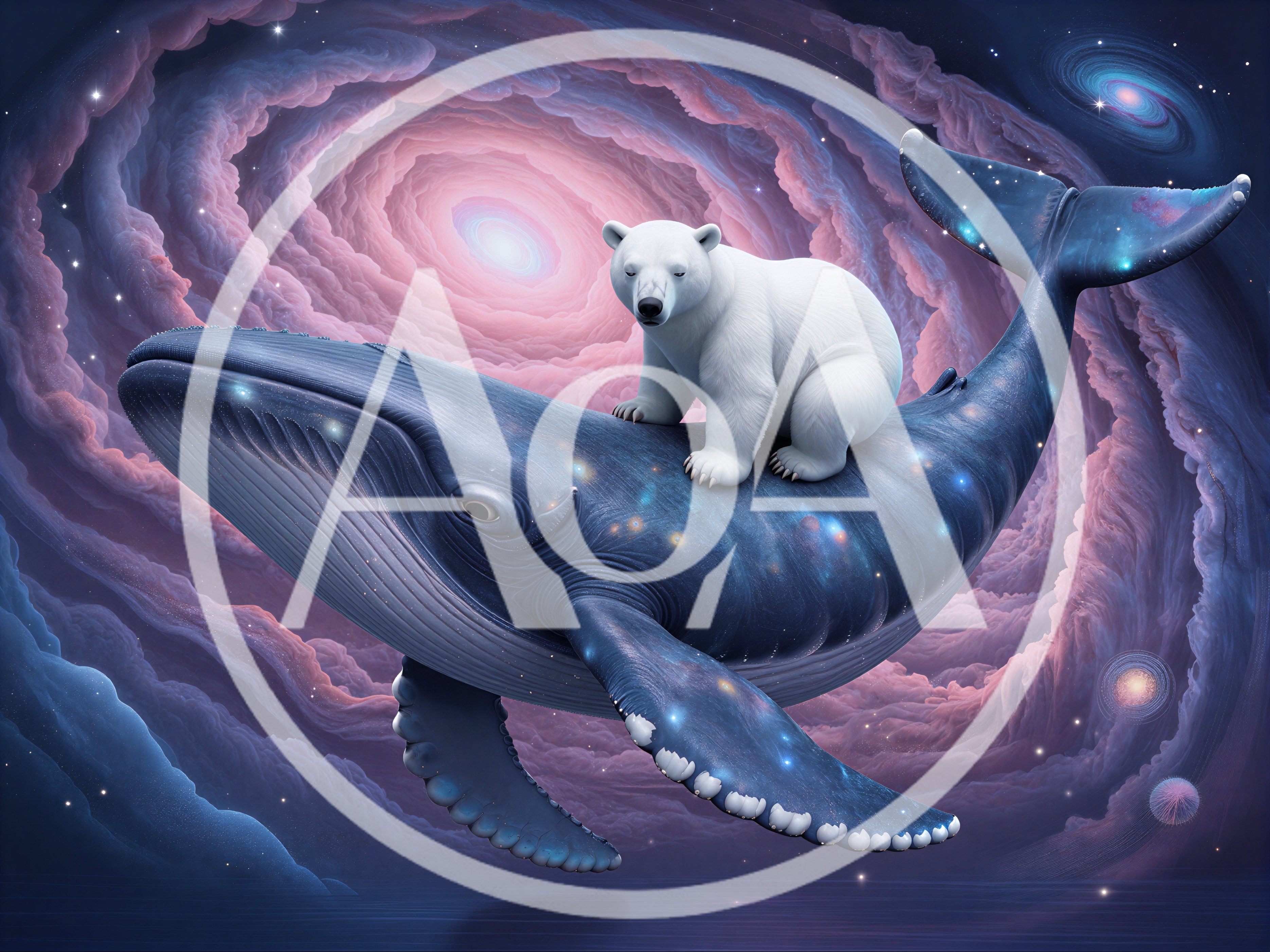 Polar Bear Riding A Cosmic Whale In Space