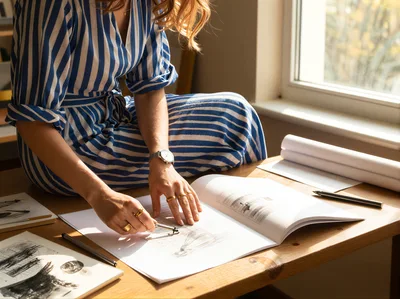 Architect Working On Technical Drawings At A Desk