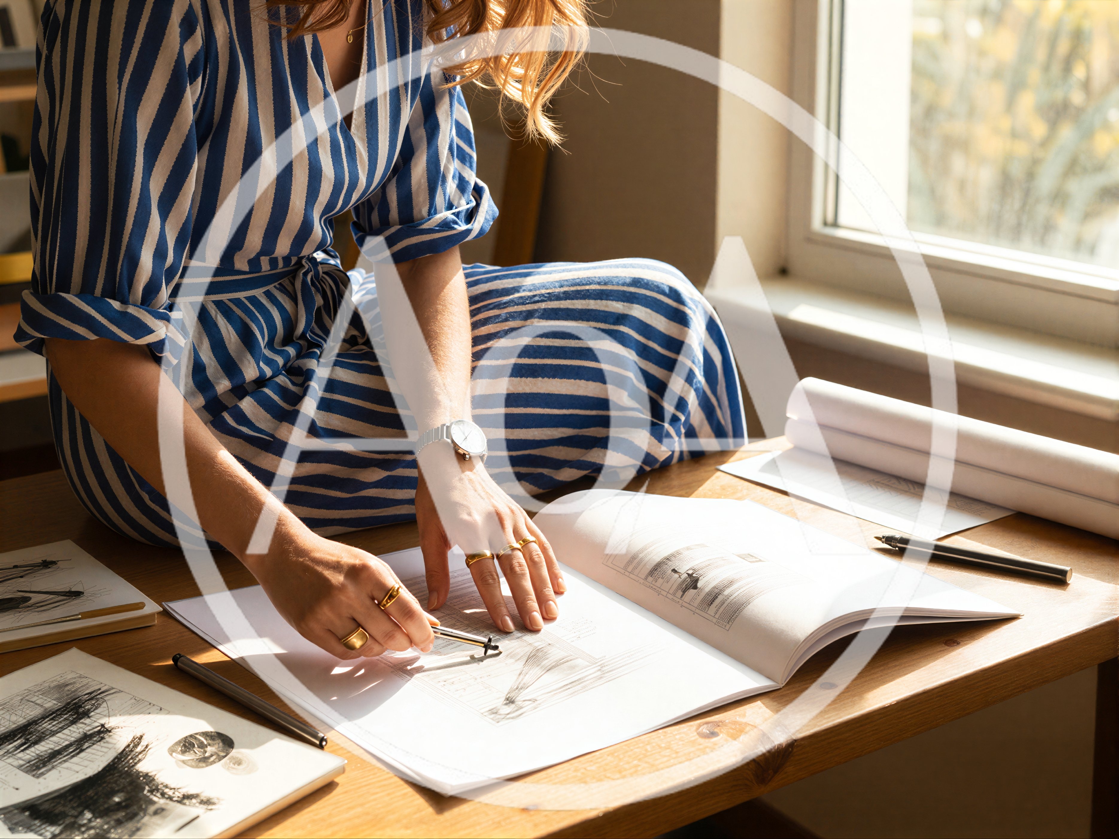 Architect Working On Technical Drawings At A Desk