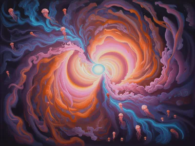 Surreal Cosmic Jellyfish Floating Through A Vibrant Nebula