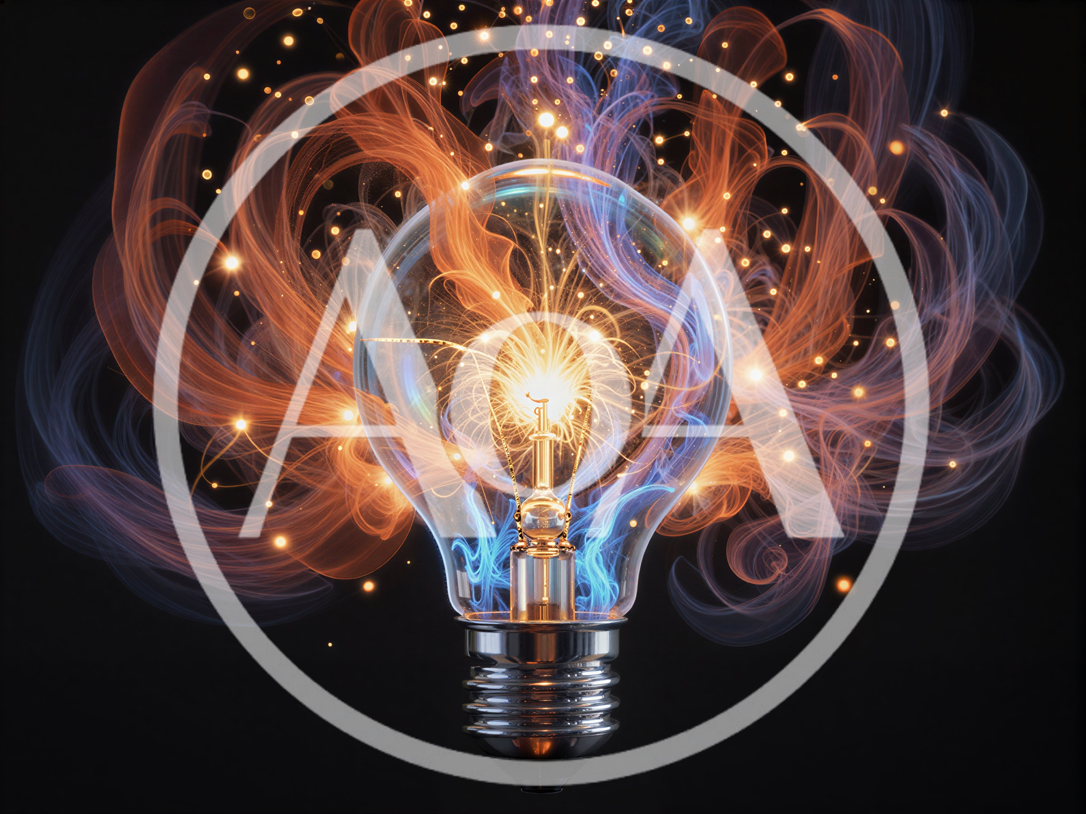 Glowing Light Bulb With Abstract Energy Swirls