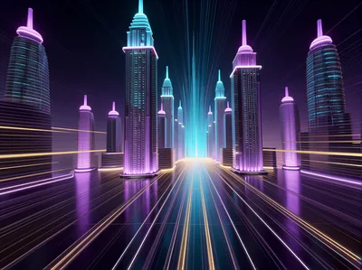 Futuristic Cyberpunk Cityscape With Glowing Light Trails