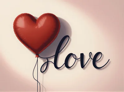 Red Heart Balloon With Love Script Text