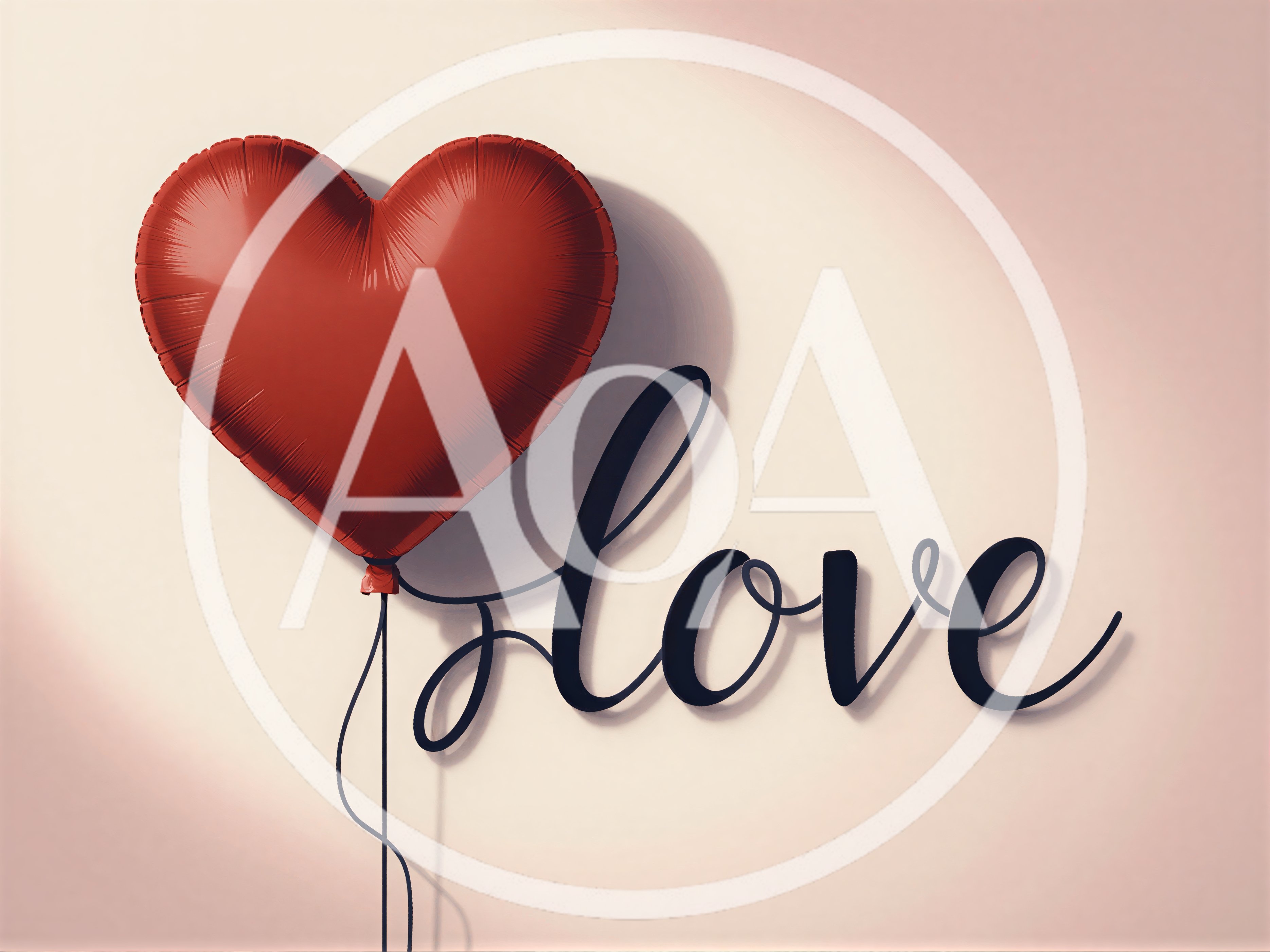 Red Heart Balloon With Love Script Text