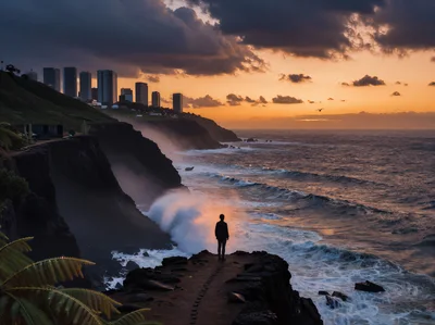Person Standing On A Cliff Overlooking The Ocean