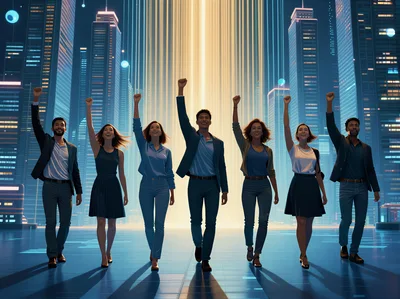 Diverse Professionals Walking Together With Fists Raised