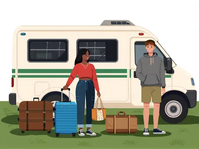 Young Couple Preparing For A Road Trip With Luggage