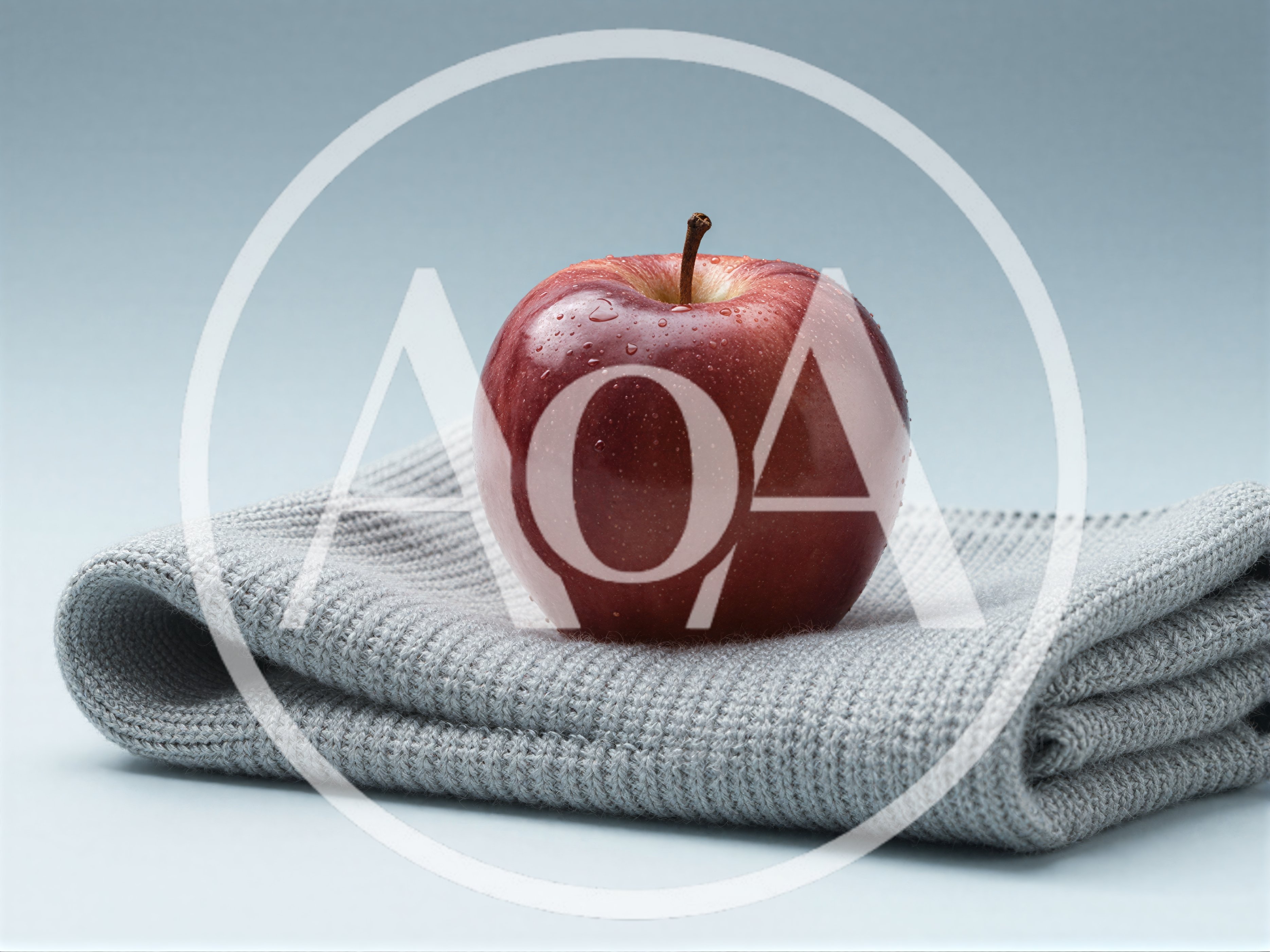 Fresh Red Apple Resting On A Grey Knitted Fabric