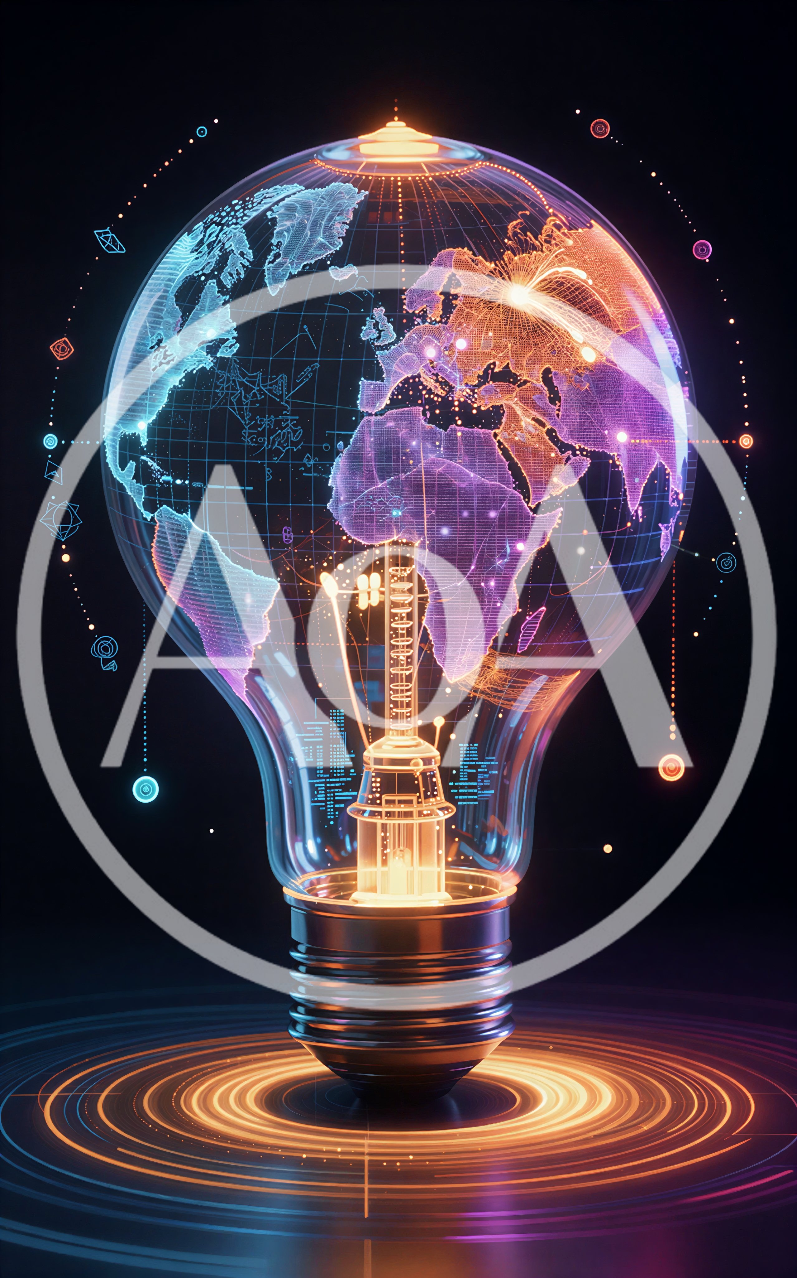 Digital Earth Globe Inside A Glowing Light Bulb