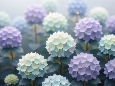 Beautiful Pastel Hydrangea Flowers In A Garden