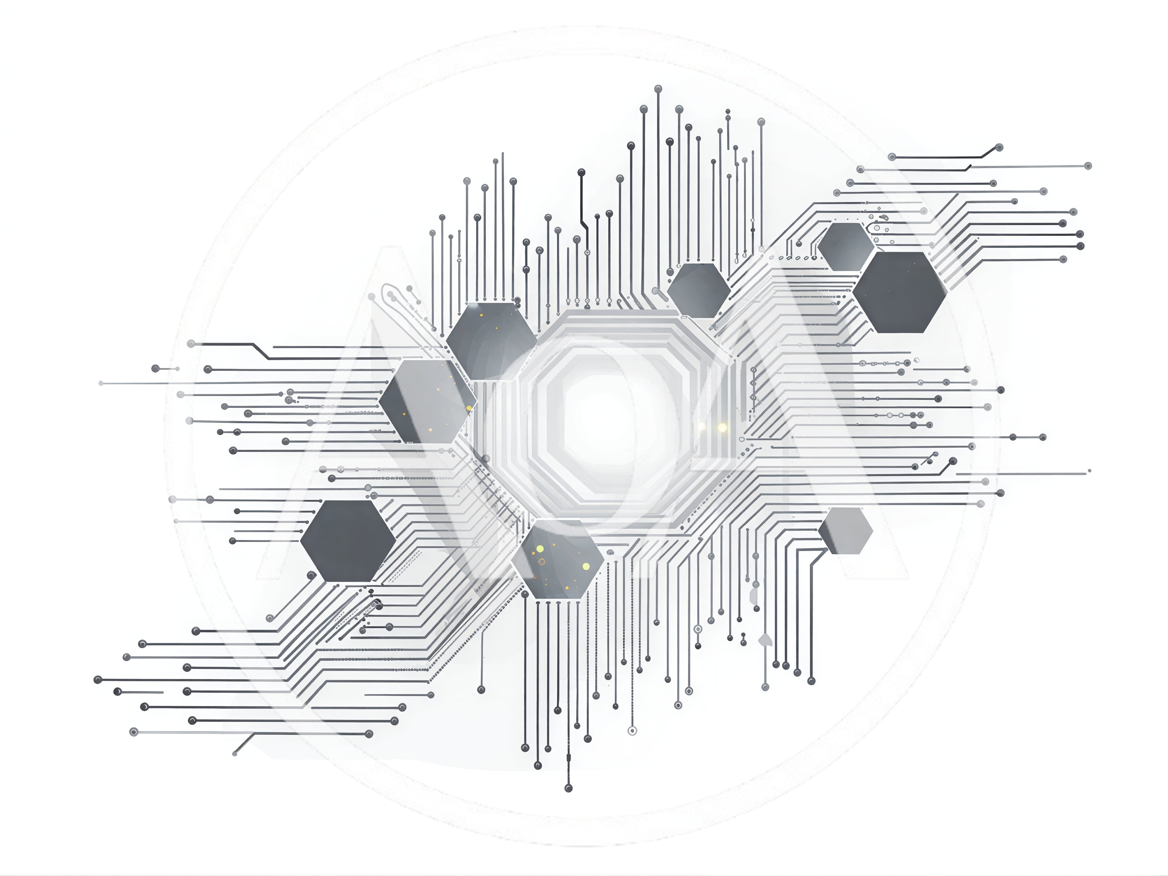 Abstract Digital Circuit Board With Hexagonal Nodes