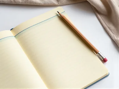Open Notebook With Pencil On A White Surface