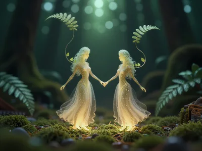 Two Ethereal Forest Fairies Holding Hands