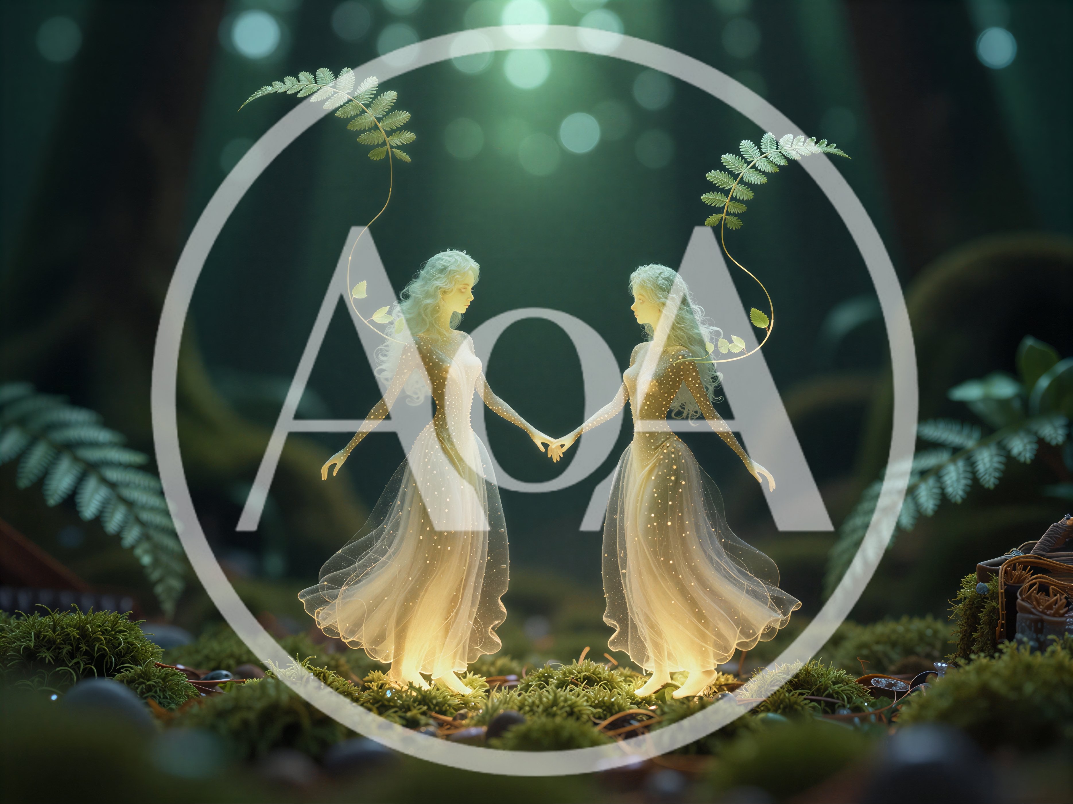Two Ethereal Forest Fairies Holding Hands