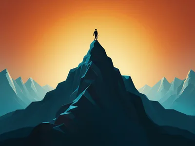 Silhouette Of A Person Standing On A Mountain Peak