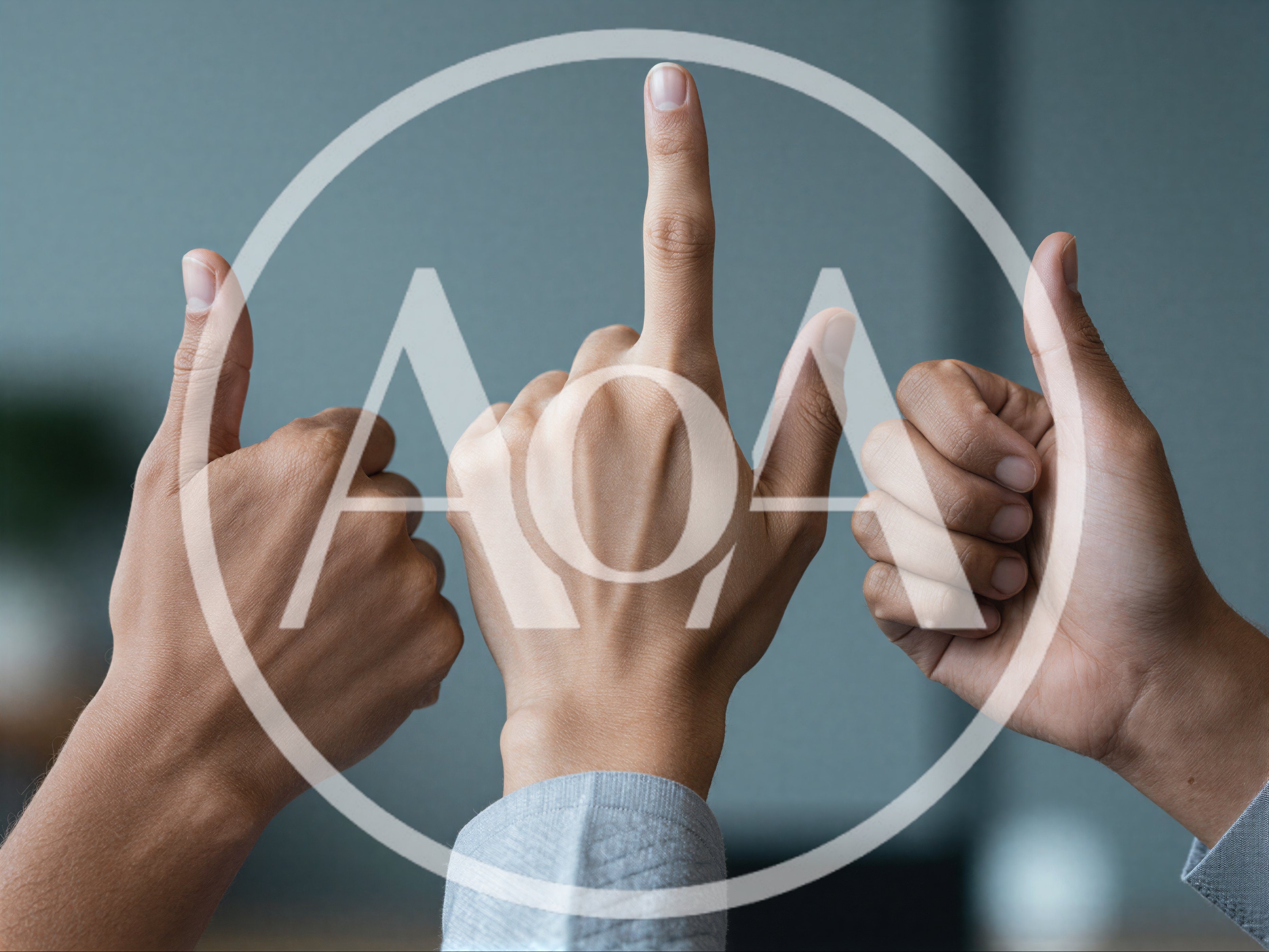 Three Hands Showing Thumbs Up And Pointing Gestures