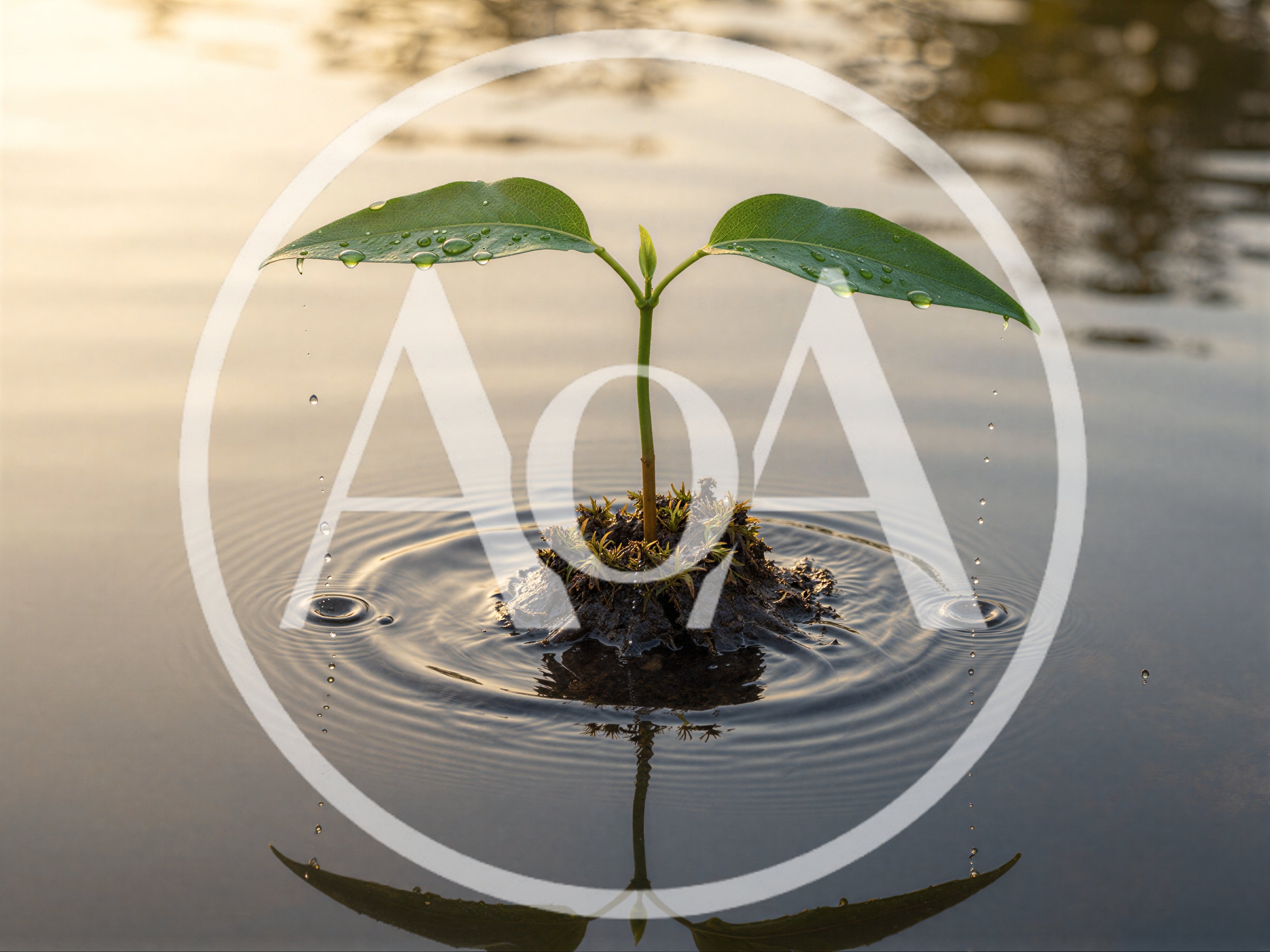 Small Green Sprout Growing From A Floating Soil Island