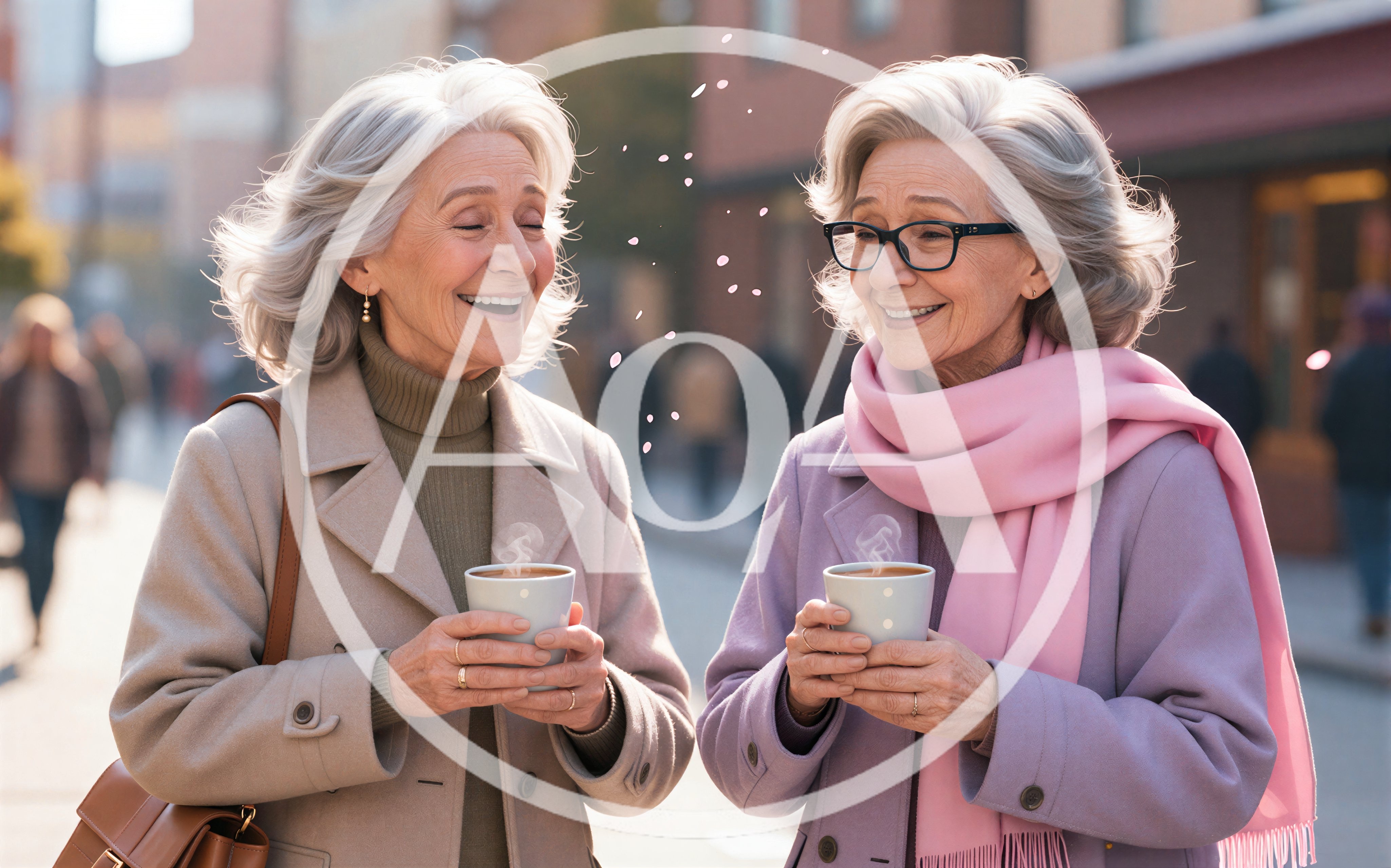Two Senior Women Enjoying Hot Coffee Outdoors