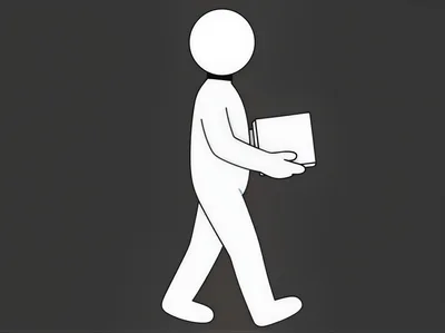 Minimalist Stick Figure Walking While Carrying A Box
