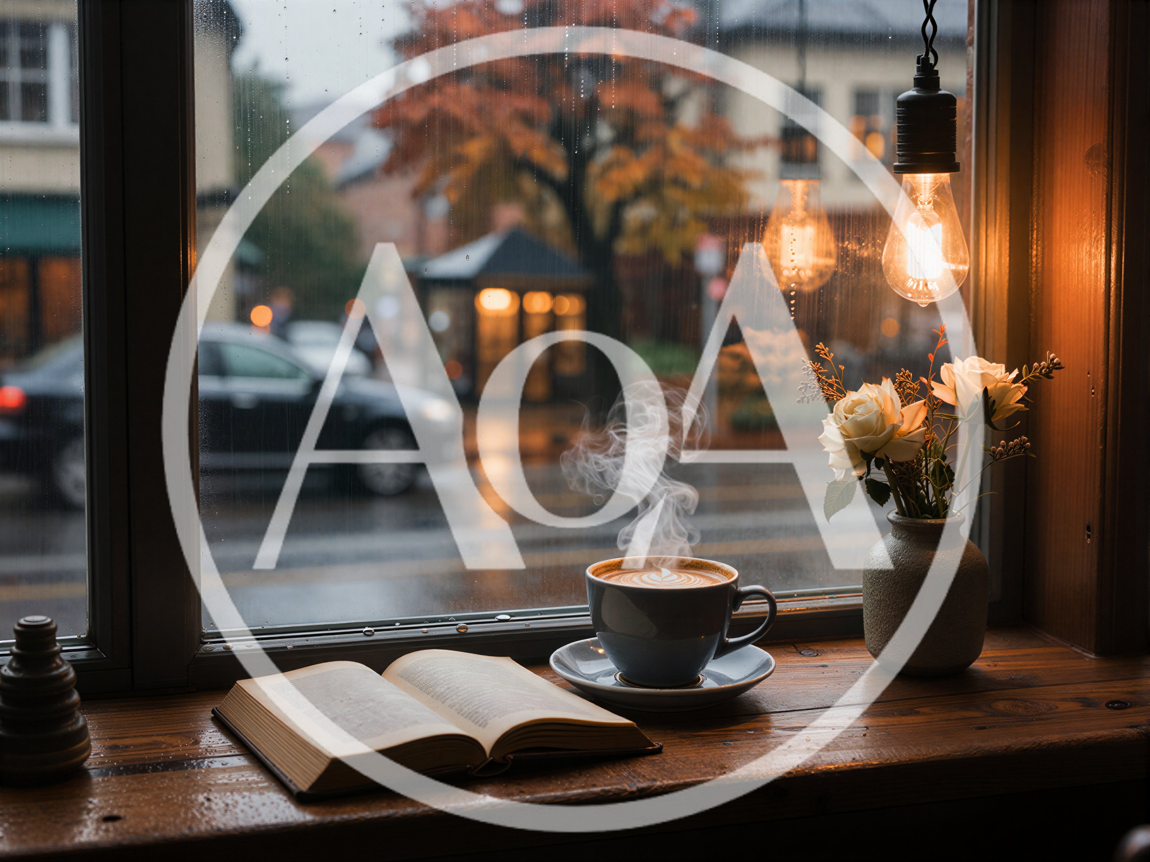 Cozy Coffee Shop Window With Book And Latte