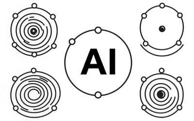 Set Of Five Minimalist Artificial Intelligence Atom Icons