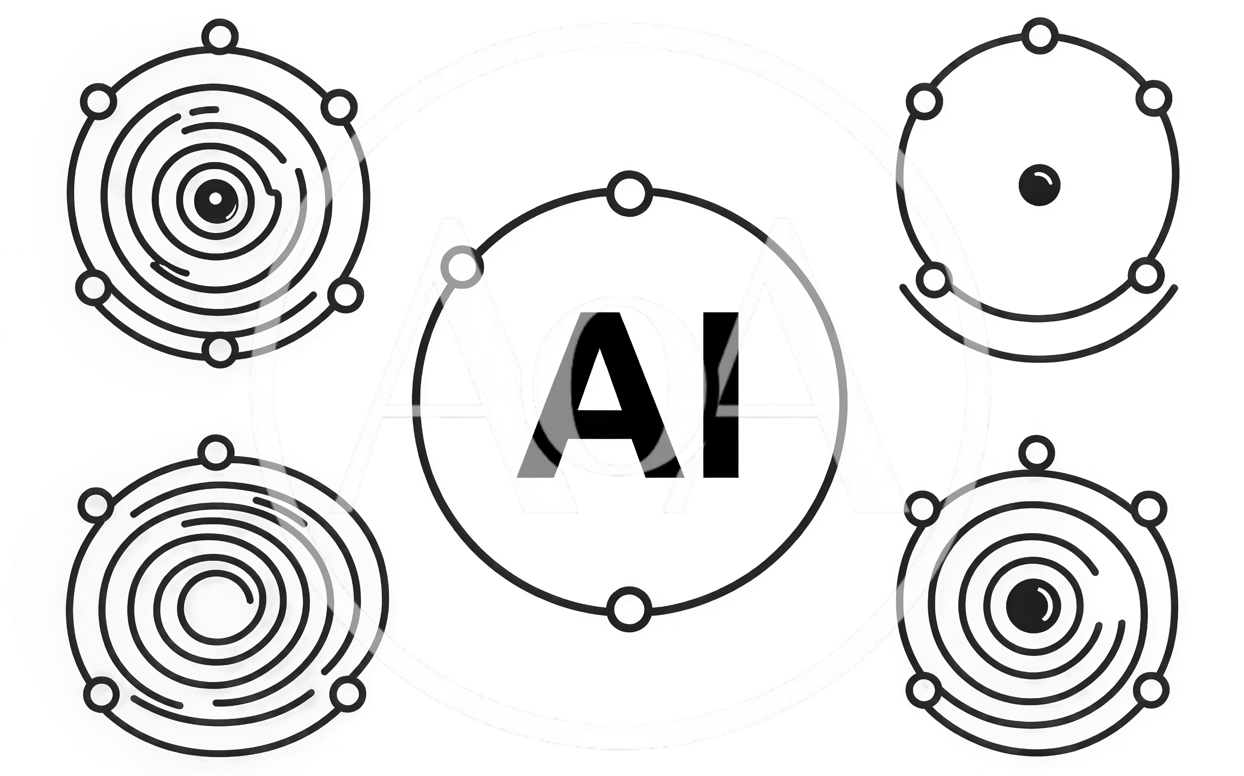 Set Of Five Minimalist Artificial Intelligence Atom Icons