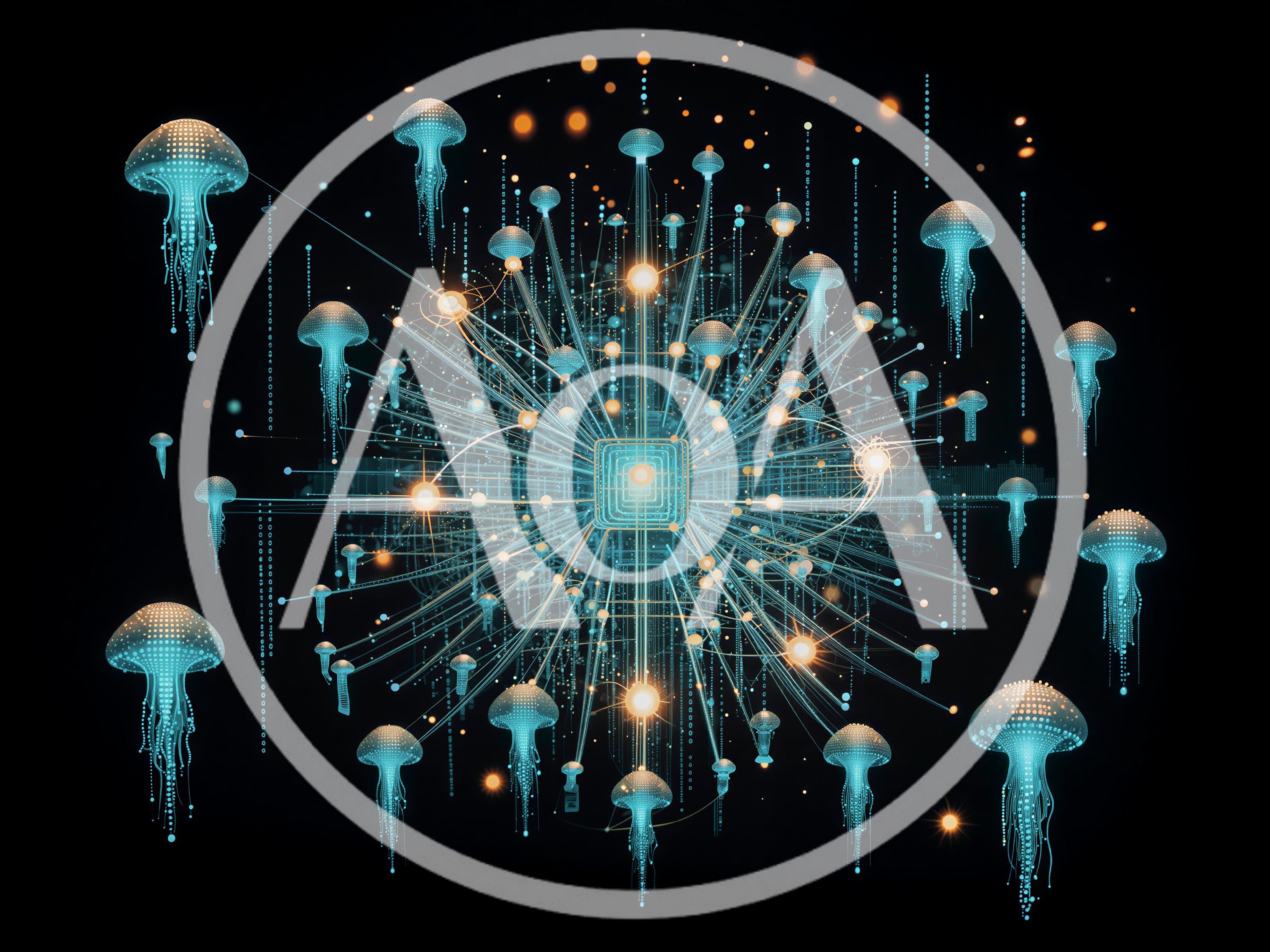 Digital Jellyfish Network Connected To Central Processor