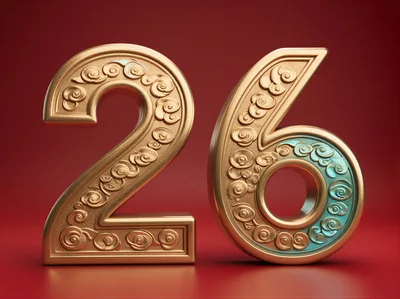 3D Rendered Golden Number Twenty Six
