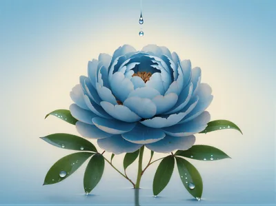 Blue Peony Flower With Water Droplets